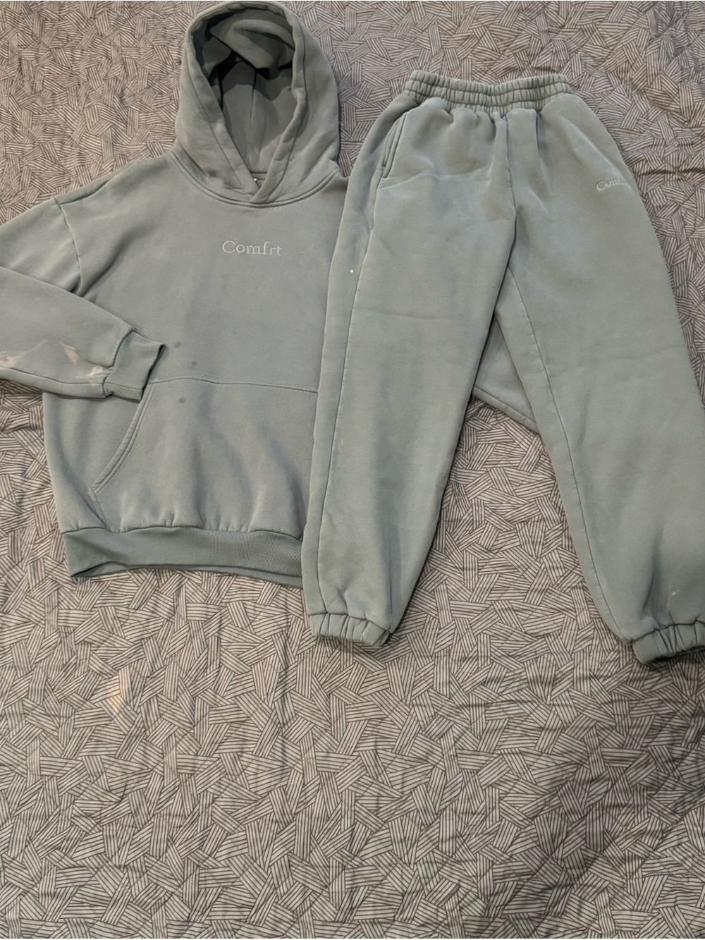 Comfrt Blue Hoodie & Sweatpants Set M/S AS IS Bleach Marks